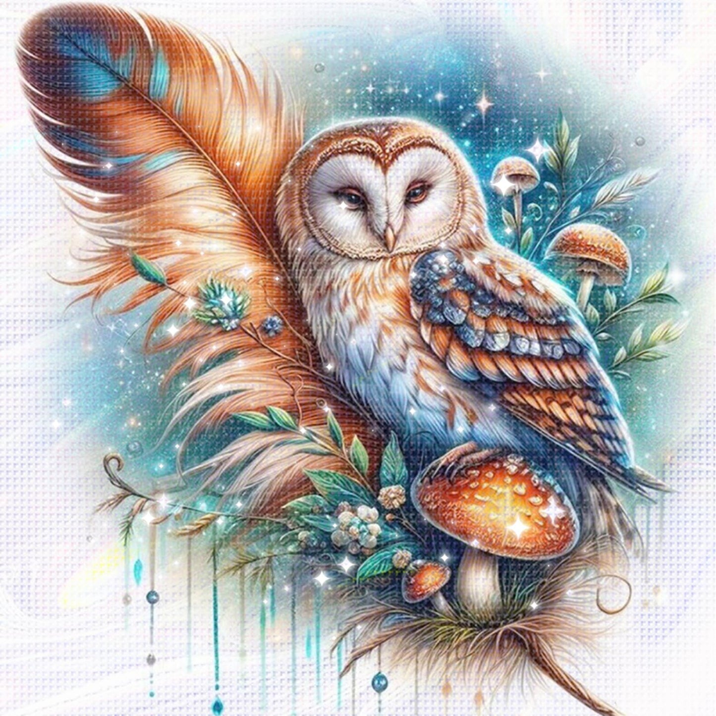 Owl - Partial 11CT Stamped Cross Stitch - Bead Embroidery 36x36CM/14.17x14.17in