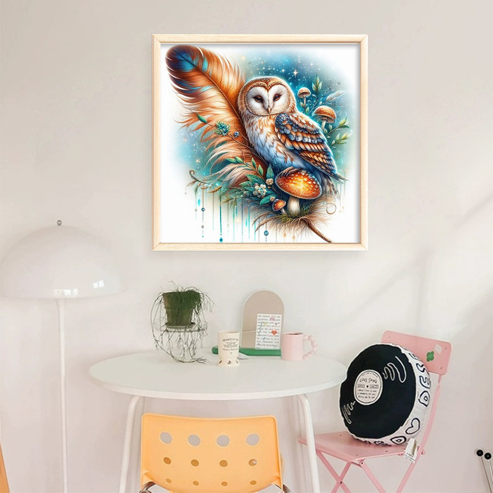 Owl - Partial 11CT Stamped Cross Stitch - Bead Embroidery 36x36CM/14.17x14.17in