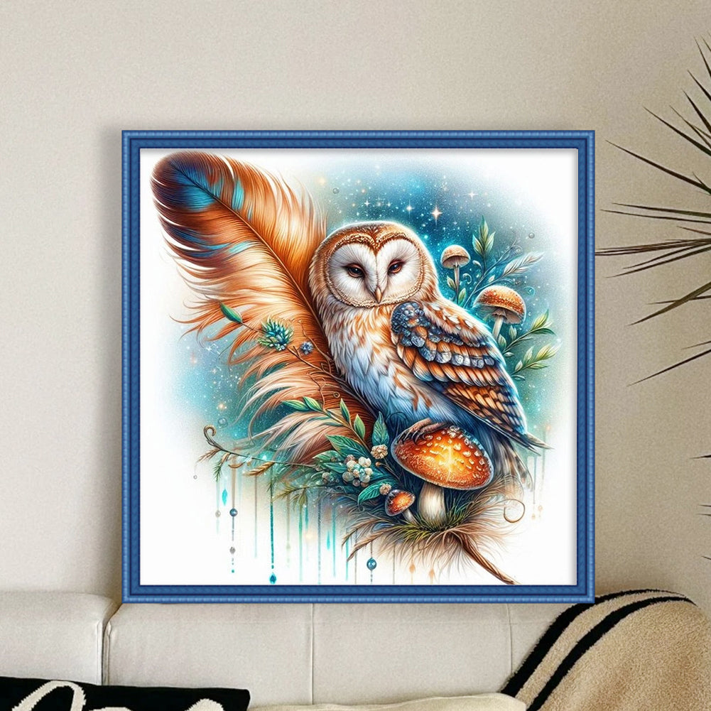 Owl - Partial 11CT Stamped Cross Stitch - Bead Embroidery 36x36CM/14.17x14.17in
