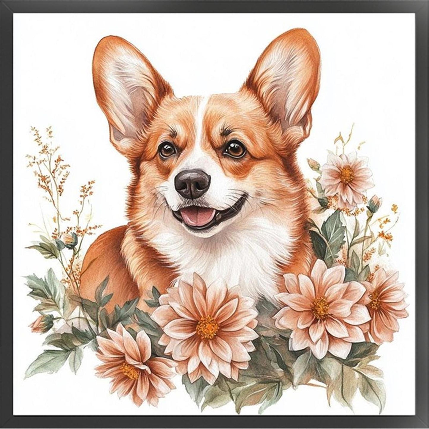 Corgi - Partial 11CT Stamped Cross Stitch - Bead Embroidery 36x36CM/14.17x14.17in