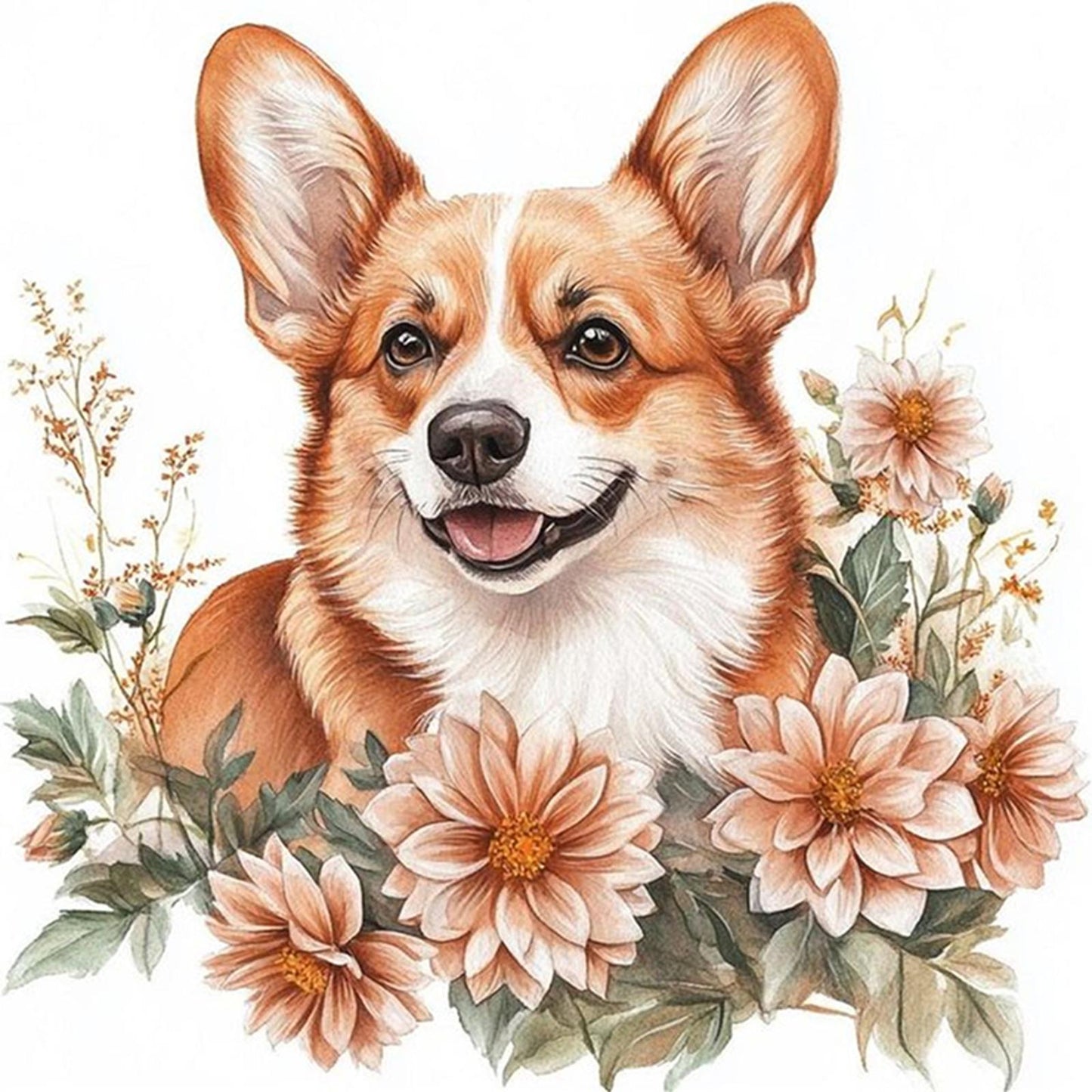 Corgi - Partial 11CT Stamped Cross Stitch - Bead Embroidery 36x36CM/14.17x14.17in