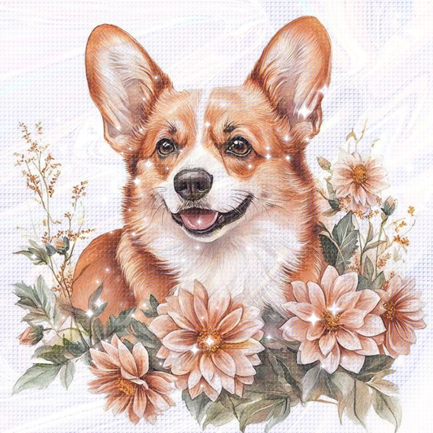 Corgi - Partial 11CT Stamped Cross Stitch - Bead Embroidery 36x36CM/14.17x14.17in