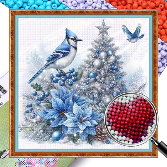 Blue Bird - Partial 11CT Stamped Cross Stitch - Bead Embroidery 36x36CM/14.17x14.17in