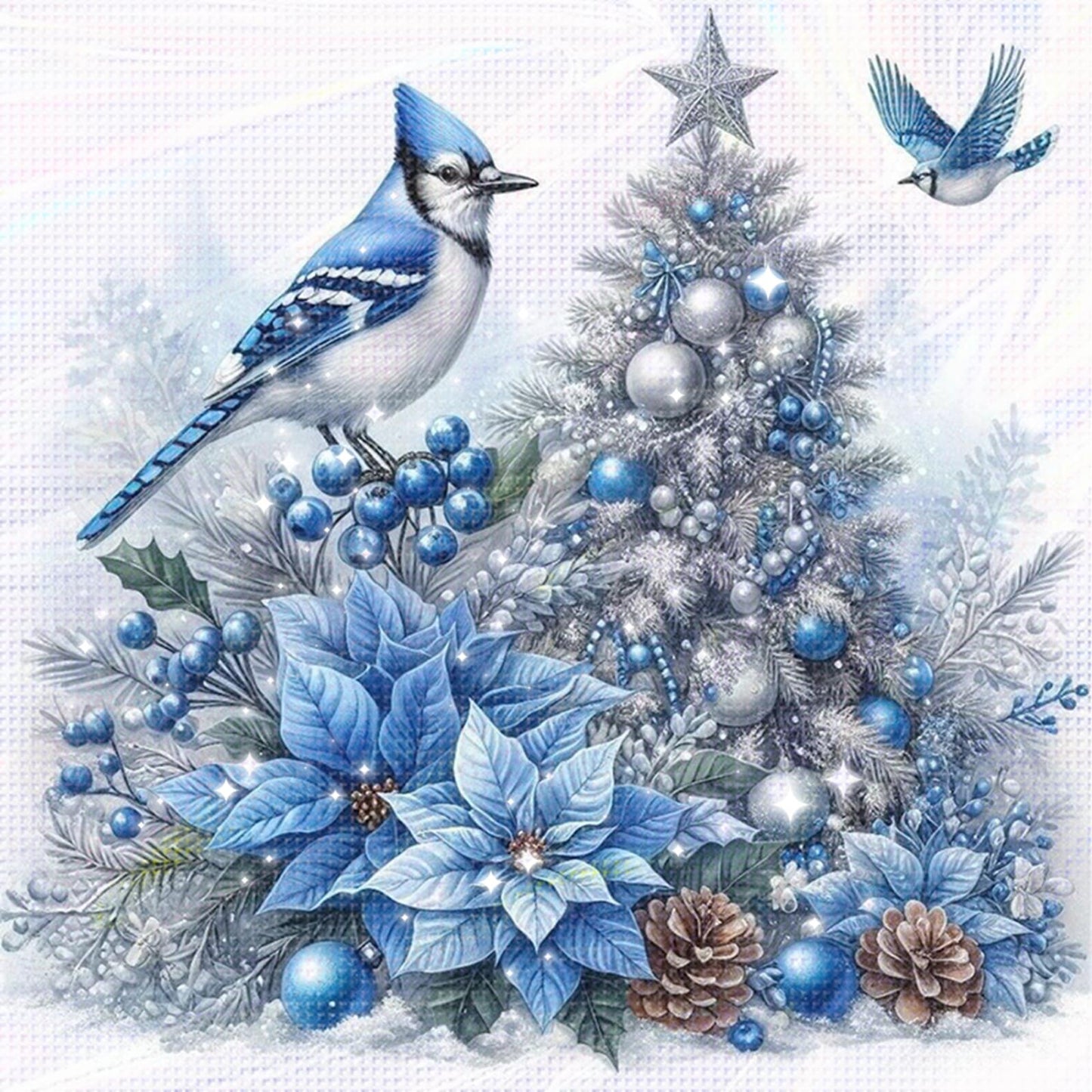 Blue Bird - Partial 11CT Stamped Cross Stitch - Bead Embroidery 36x36CM/14.17x14.17in