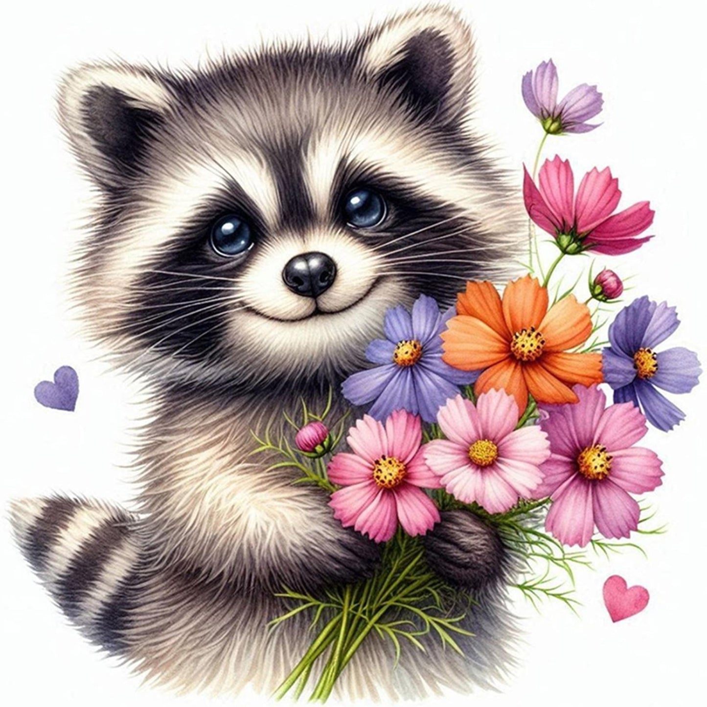 Raccoon - Partial 11CT Stamped Cross Stitch - Bead Embroidery 36x36CM/14.17x14.17in