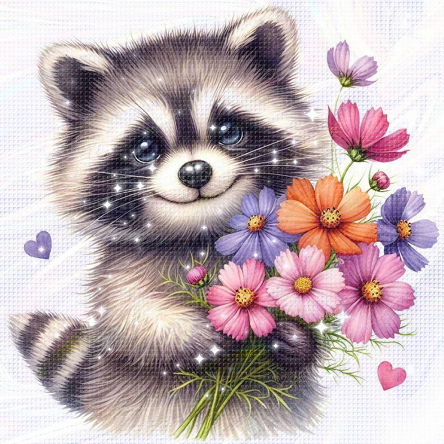 Raccoon - Partial 11CT Stamped Cross Stitch - Bead Embroidery 36x36CM/14.17x14.17in