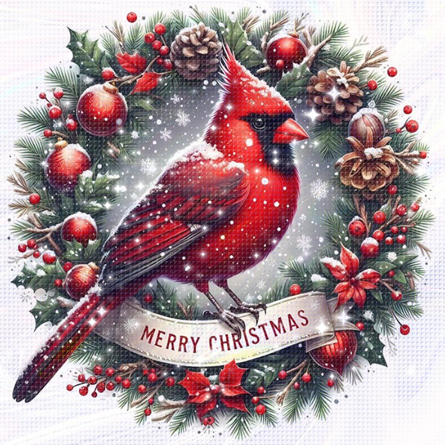 Cardinal - Partial 11CT Stamped Cross Stitch - Bead Embroidery 36x36CM/14.17x14.17in