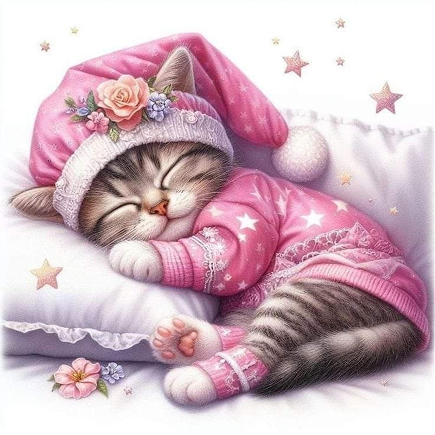Cat - Partial 11CT Stamped Cross Stitch - Bead Embroidery 36x36CM/14.17x14.17in