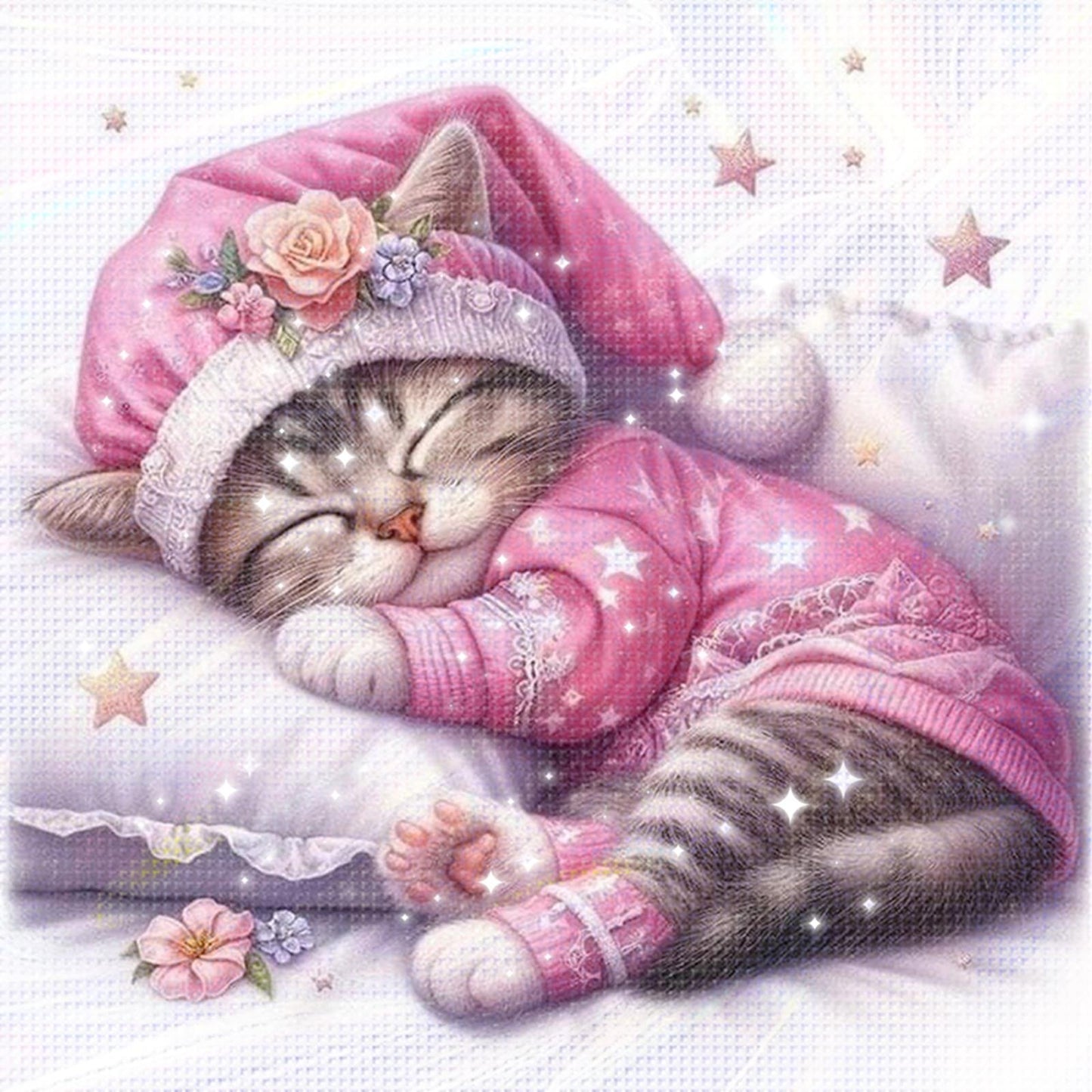 Cat - Partial 11CT Stamped Cross Stitch - Bead Embroidery 36x36CM/14.17x14.17in