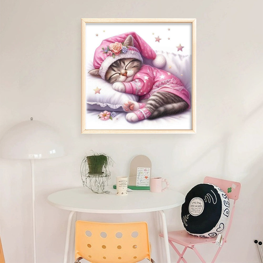 Cat - Partial 11CT Stamped Cross Stitch - Bead Embroidery 36x36CM/14.17x14.17in