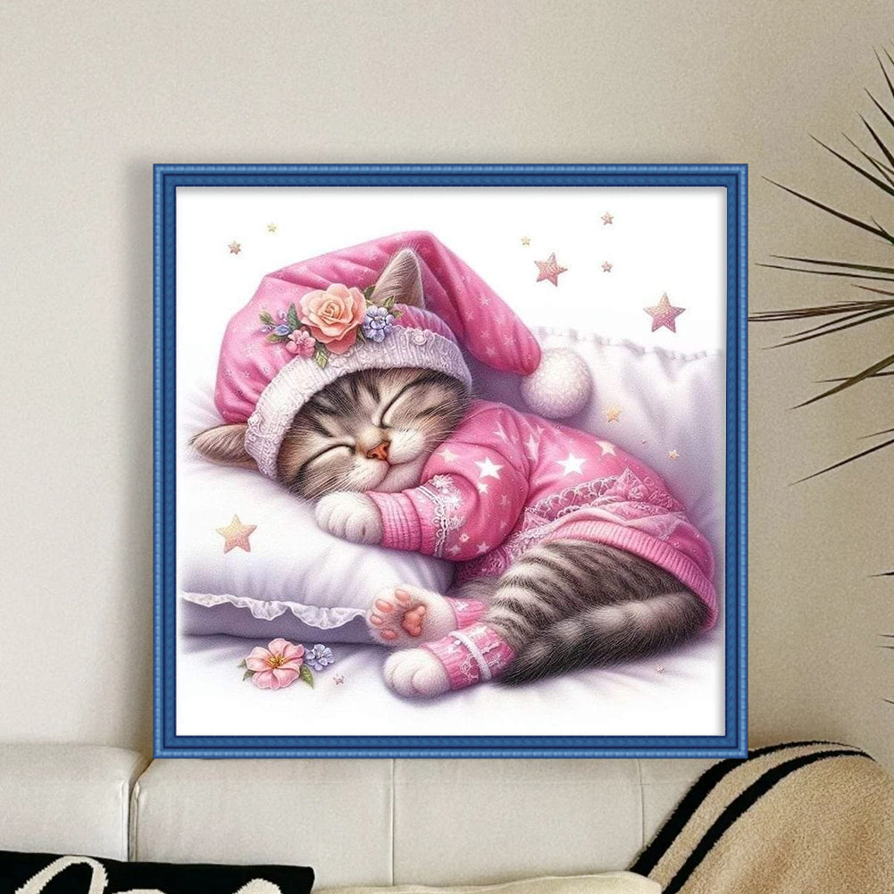 Cat - Partial 11CT Stamped Cross Stitch - Bead Embroidery 36x36CM/14.17x14.17in