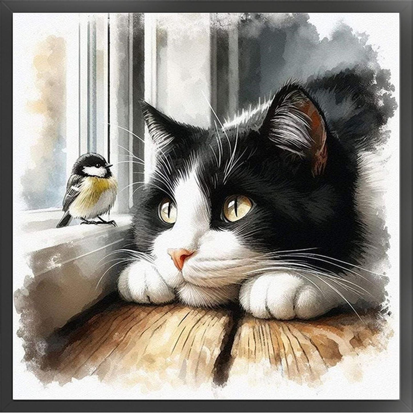 Cat and Bird - Partial 11CT Stamped Cross Stitch - Bead Embroidery 36x36CM/14.17x14.17in