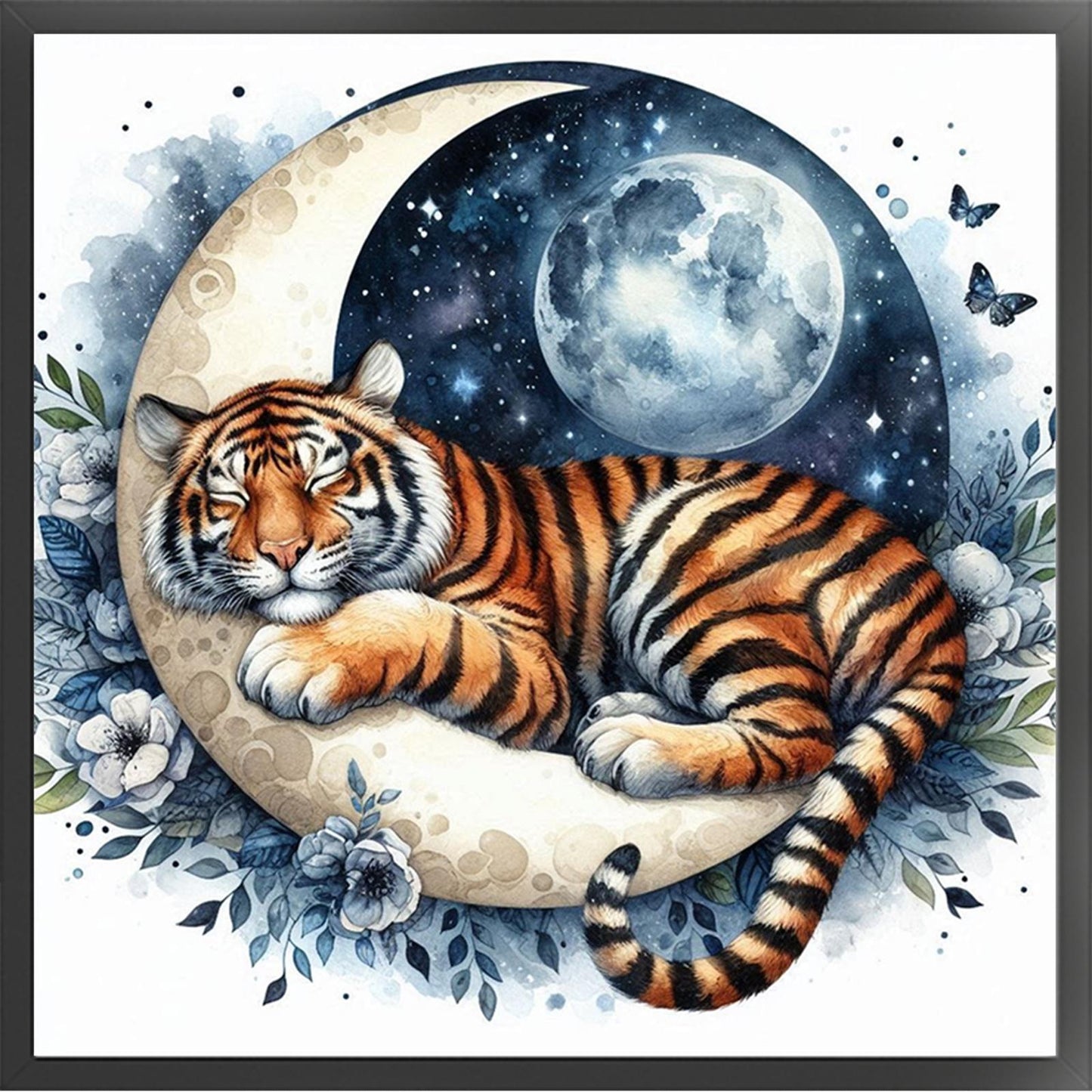 Tiger - Partial 11CT Stamped Cross Stitch - Bead Embroidery 36x36CM/14.17x14.17in