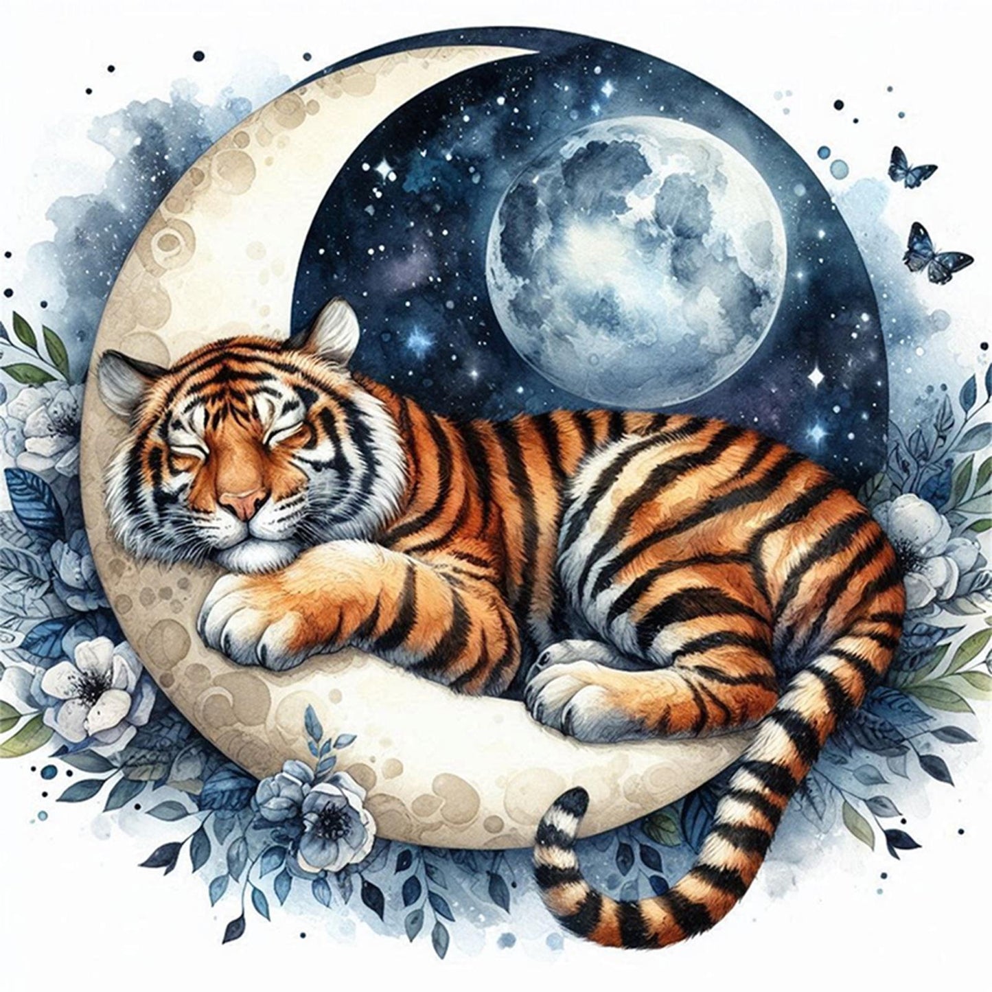 Tiger - Partial 11CT Stamped Cross Stitch - Bead Embroidery 36x36CM/14.17x14.17in