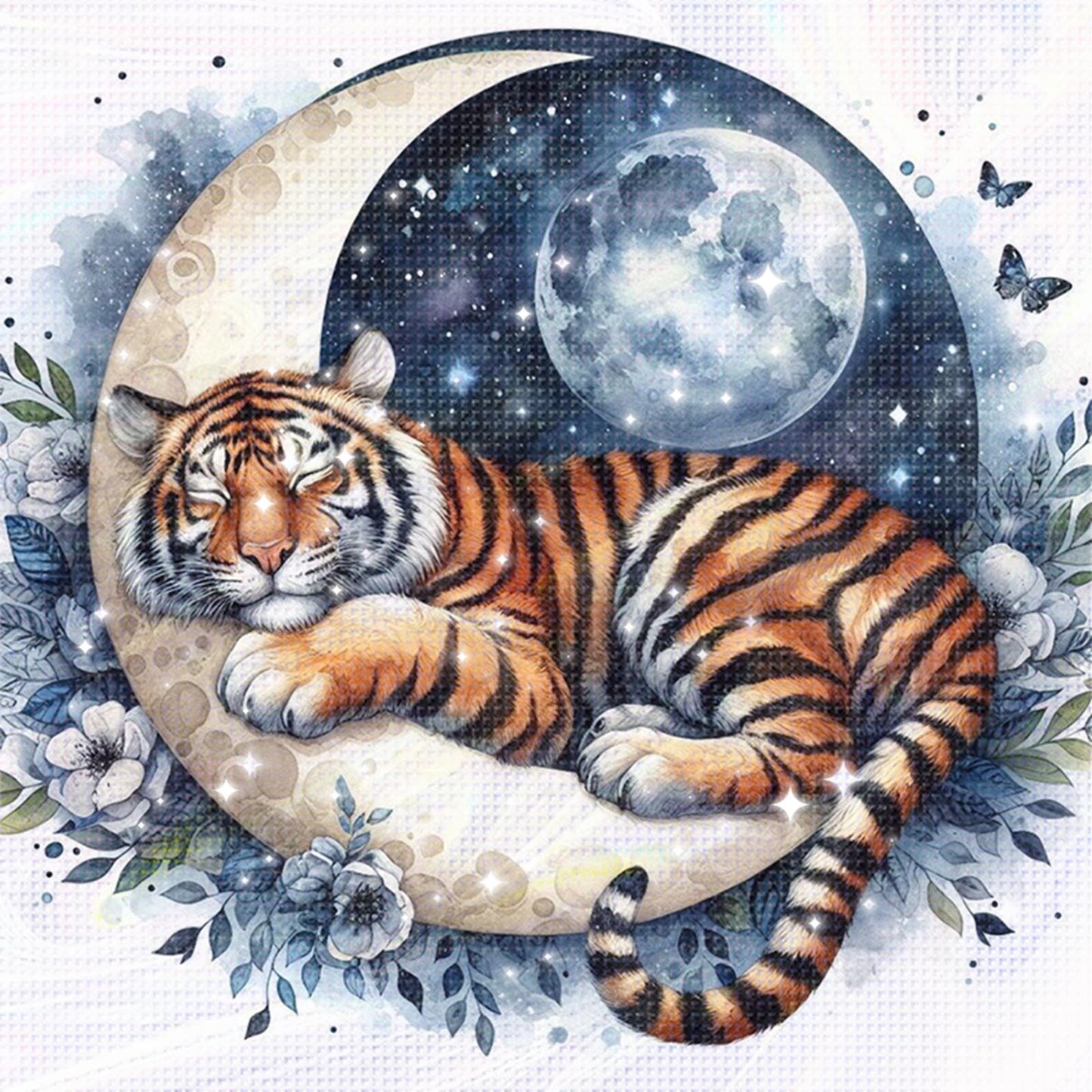 Tiger - Partial 11CT Stamped Cross Stitch - Bead Embroidery 36x36CM/14.17x14.17in