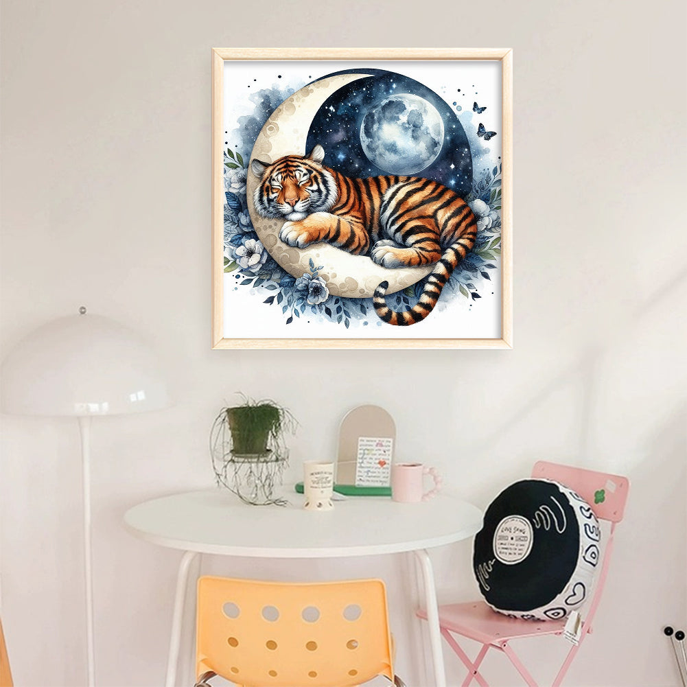 Tiger - Partial 11CT Stamped Cross Stitch - Bead Embroidery 36x36CM/14.17x14.17in