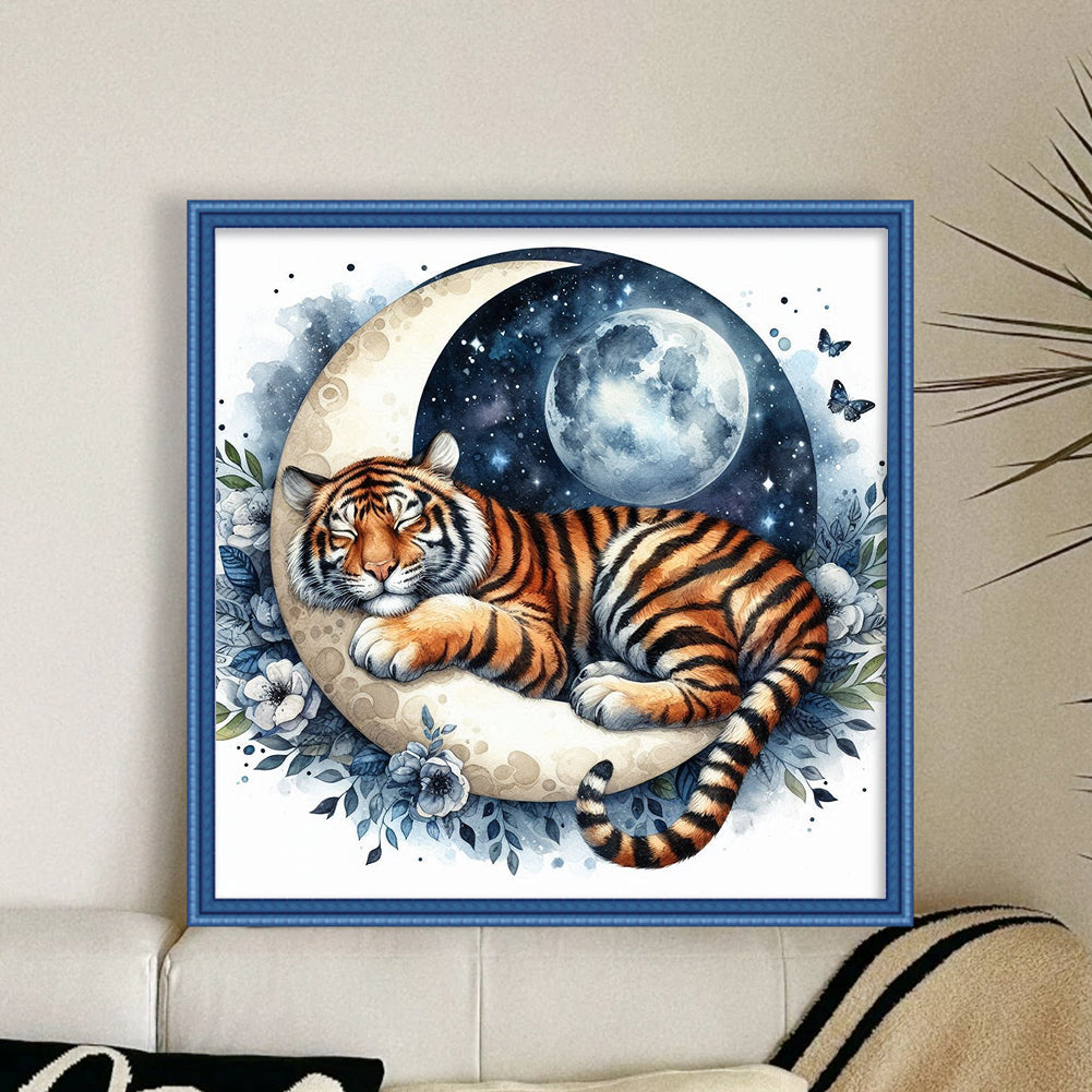 Tiger - Partial 11CT Stamped Cross Stitch - Bead Embroidery 36x36CM/14.17x14.17in