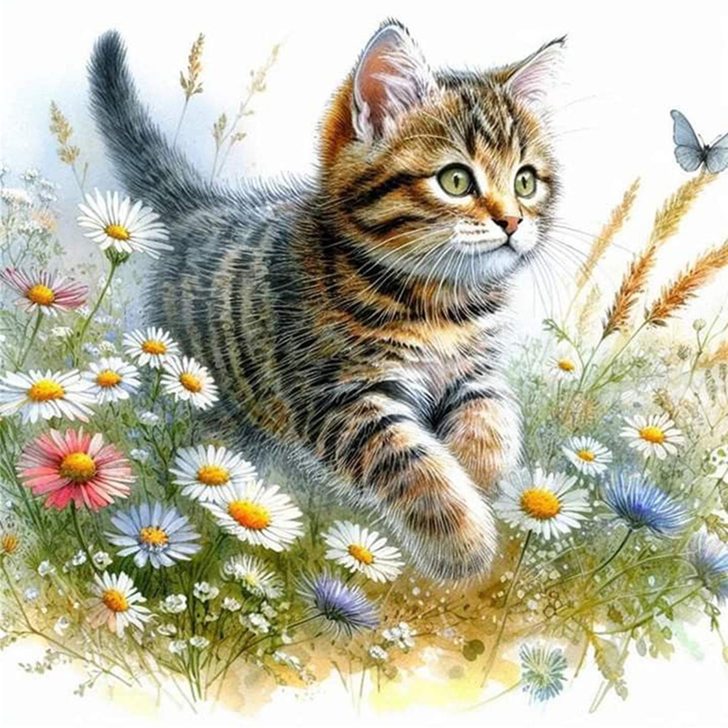 Cat - Partial 11CT Stamped Cross Stitch - Bead Embroidery 36x36CM/14.17x14.17in