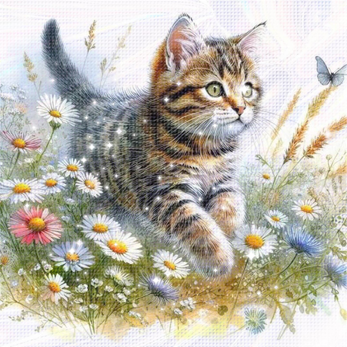 Cat - Partial 11CT Stamped Cross Stitch - Bead Embroidery 36x36CM/14.17x14.17in