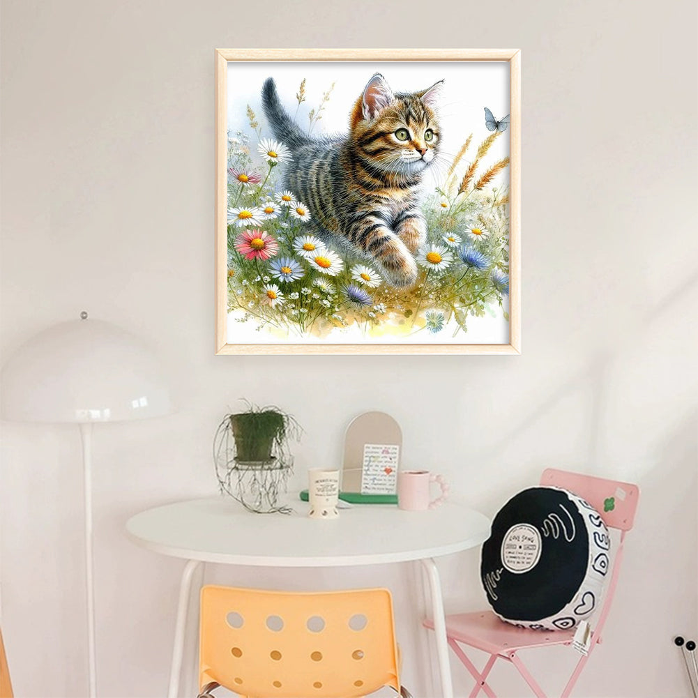 Cat - Partial 11CT Stamped Cross Stitch - Bead Embroidery 36x36CM/14.17x14.17in