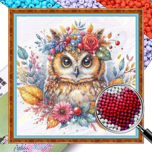 Owl - Partial 11CT Stamped Cross Stitch - Bead Embroidery 36x36CM/14.17x14.17in