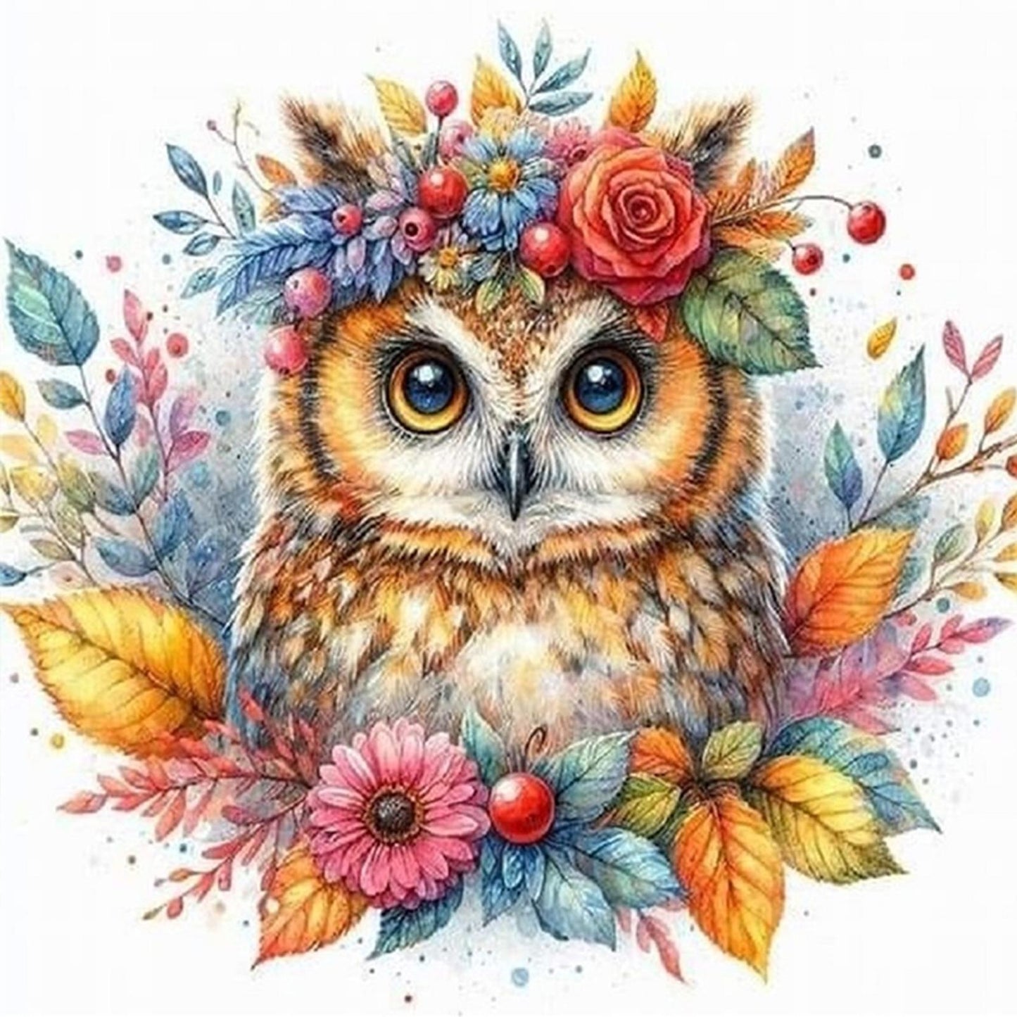 Owl - Partial 11CT Stamped Cross Stitch - Bead Embroidery 36x36CM/14.17x14.17in