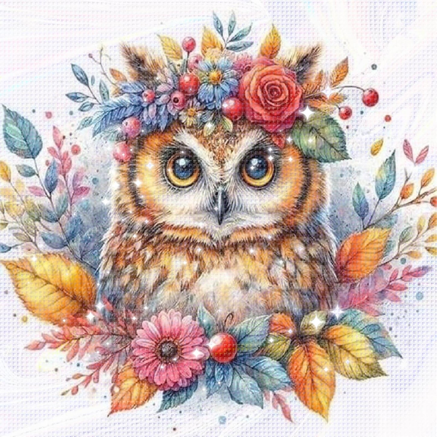 Owl - Partial 11CT Stamped Cross Stitch - Bead Embroidery 36x36CM/14.17x14.17in