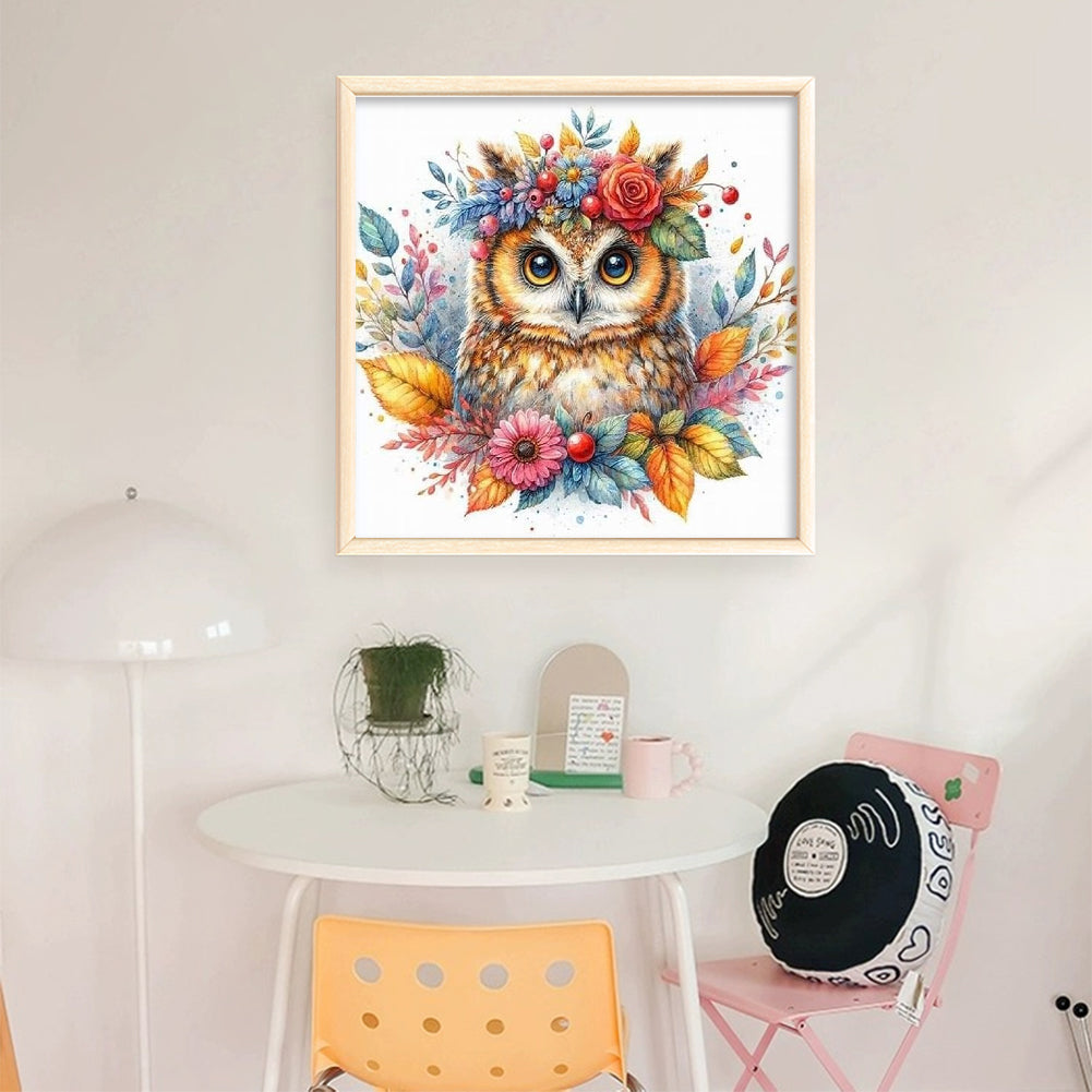 Owl - Partial 11CT Stamped Cross Stitch - Bead Embroidery 36x36CM/14.17x14.17in