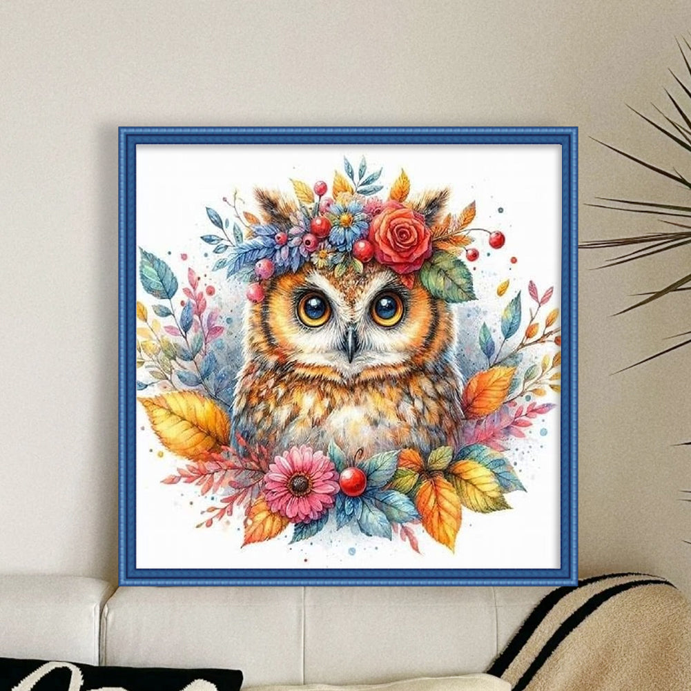 Owl - Partial 11CT Stamped Cross Stitch - Bead Embroidery 36x36CM/14.17x14.17in