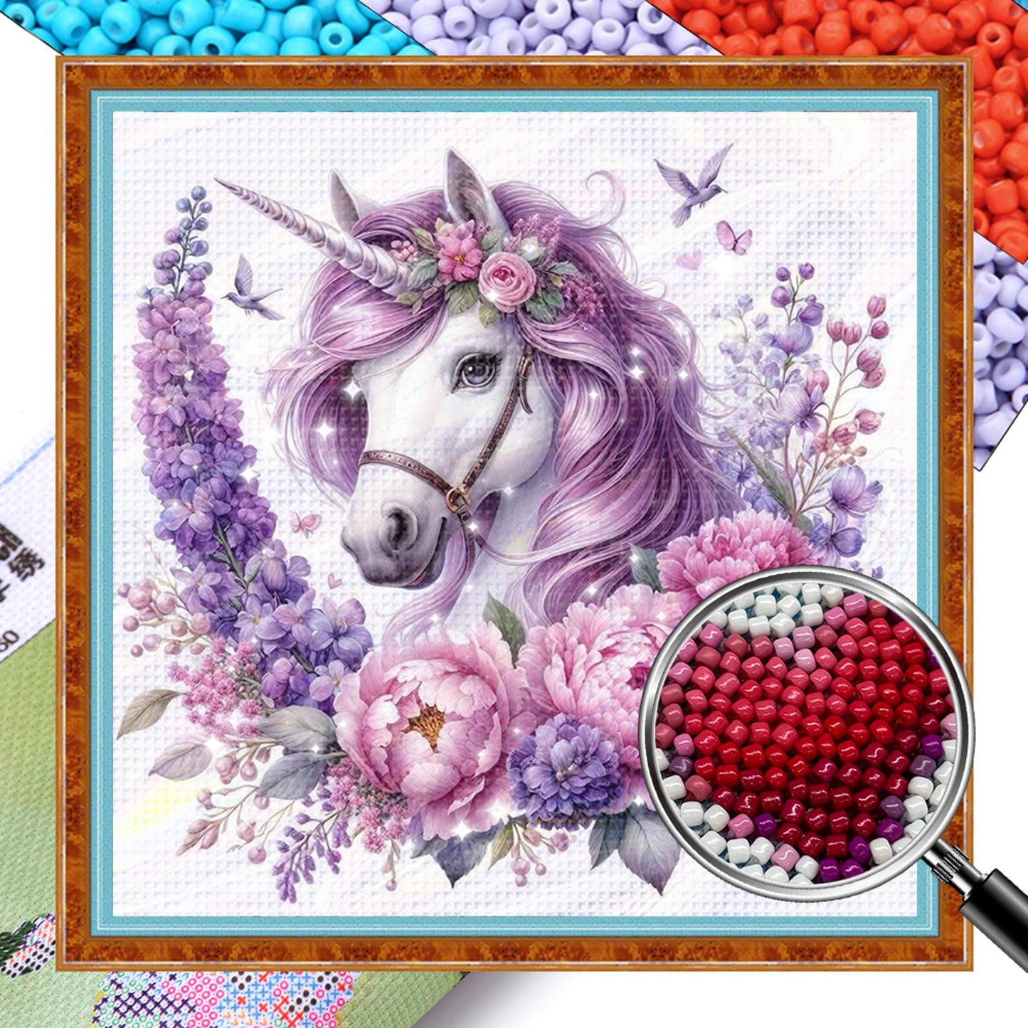 Unicorn - Partial 11CT Stamped Cross Stitch - Bead Embroidery 36x36CM/14.17x14.17in