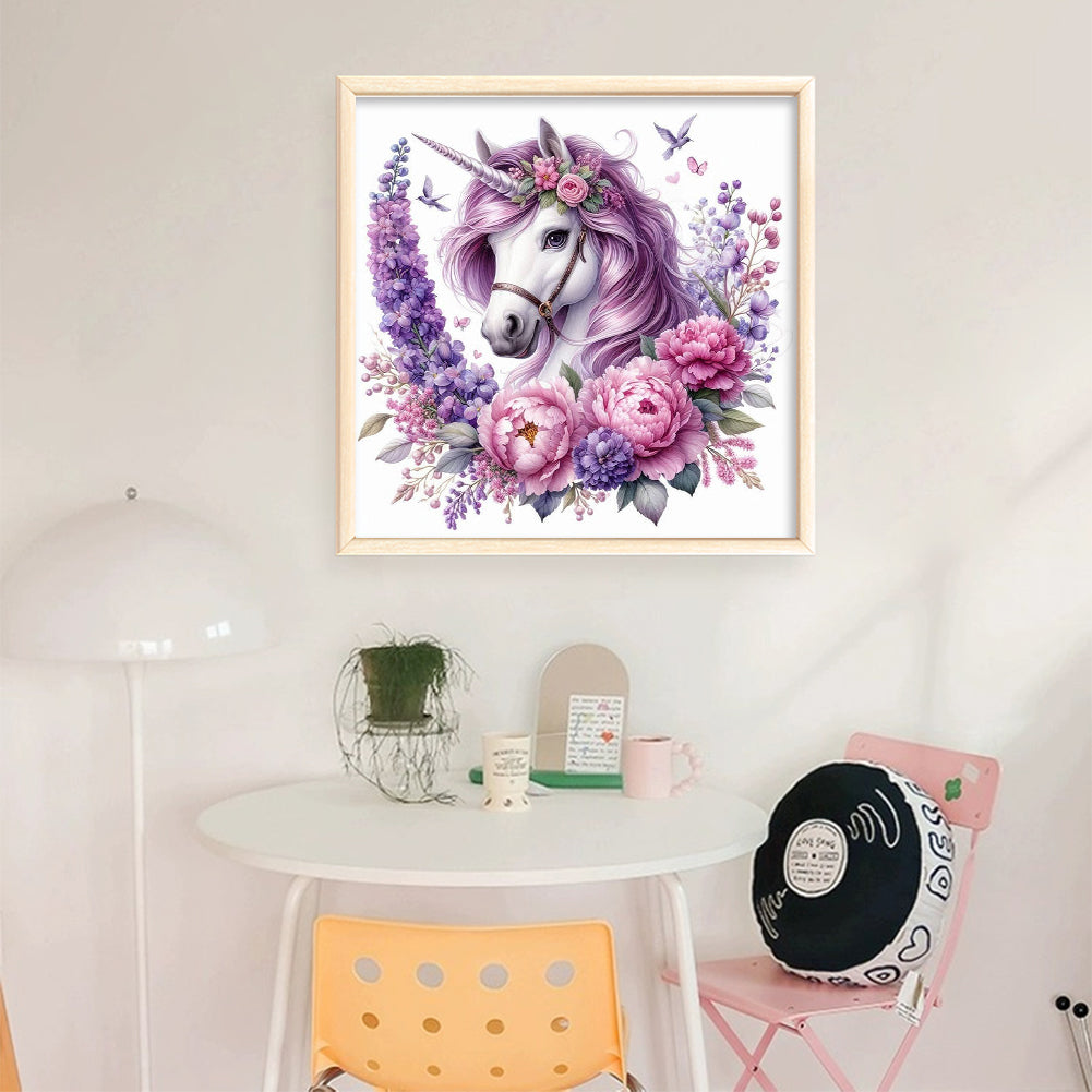 Unicorn - Partial 11CT Stamped Cross Stitch - Bead Embroidery 36x36CM/14.17x14.17in