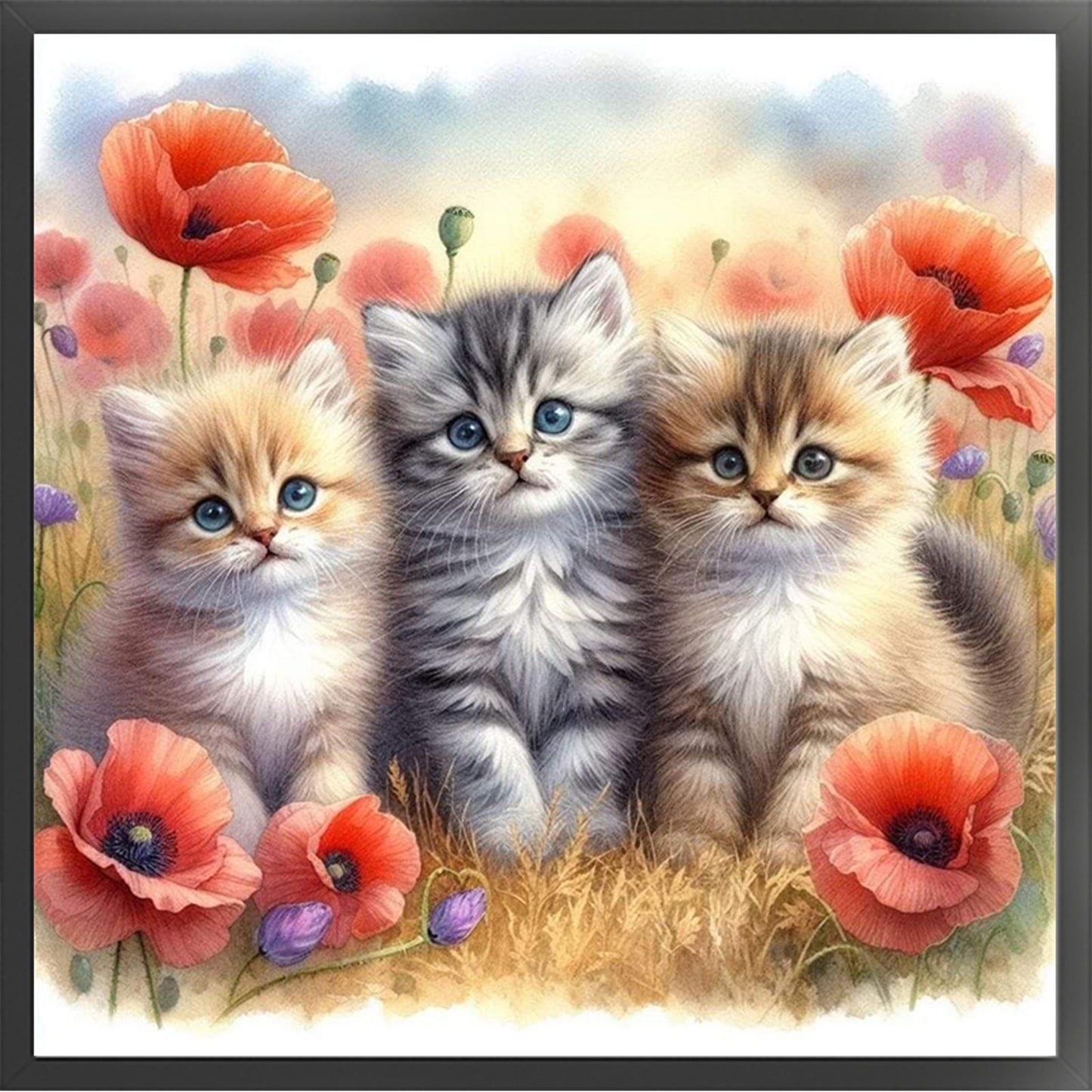 Three Cats - Partial 11CT Stamped Cross Stitch - Bead Embroidery 36x36CM/14.17x14.17in