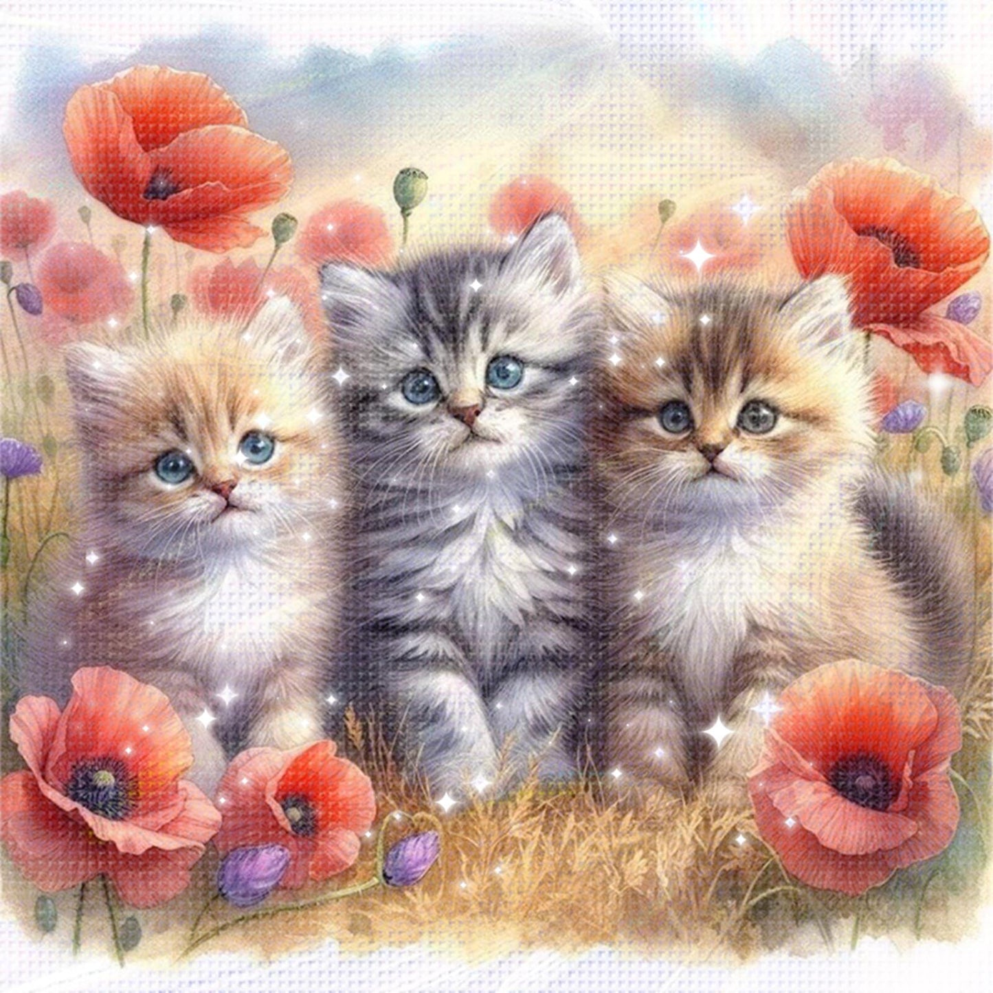 Three Cats - Partial 11CT Stamped Cross Stitch - Bead Embroidery 36x36CM/14.17x14.17in