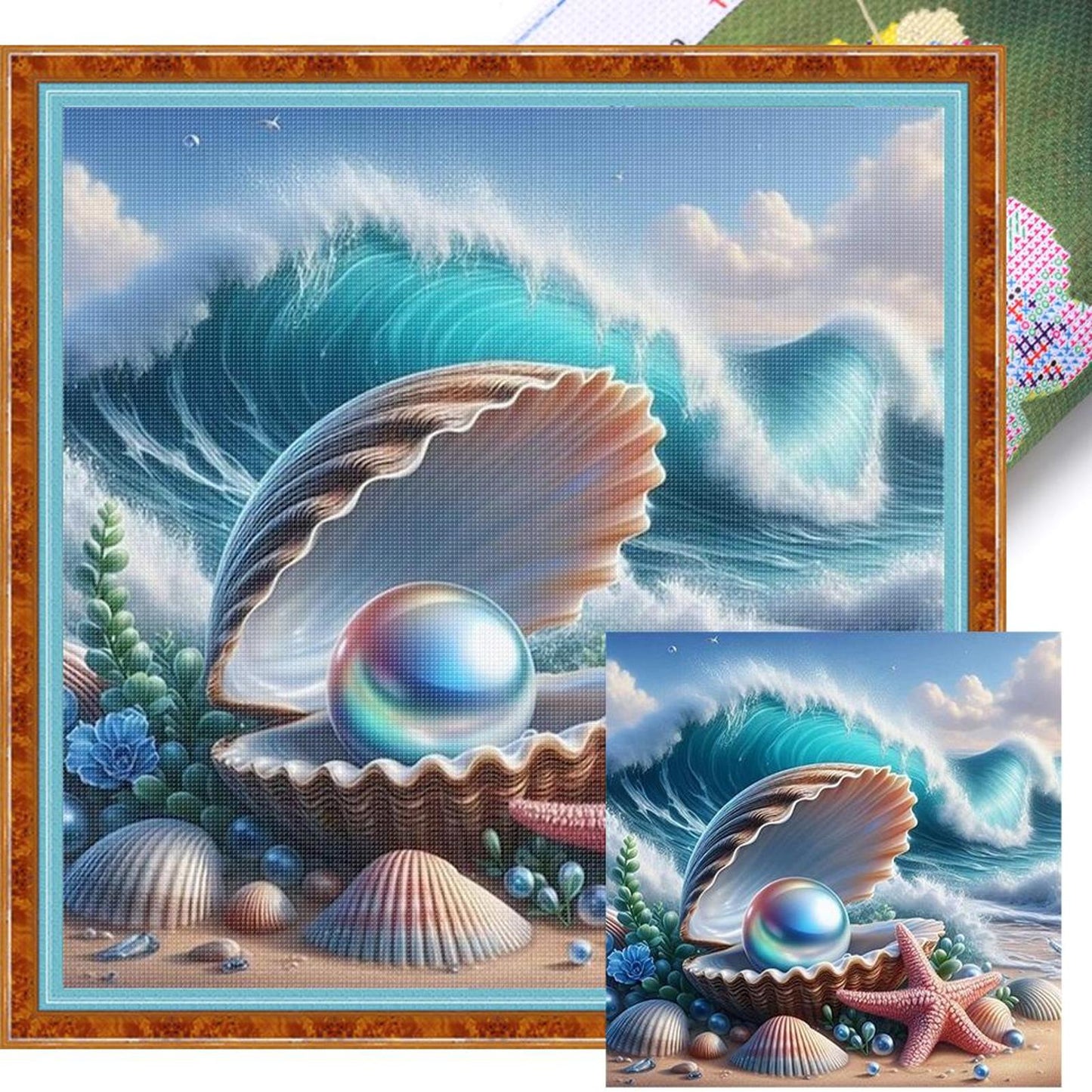Beach Scenery With Shells - Full 11CT Stamped Cross Stitch 50x50CM - Yishu