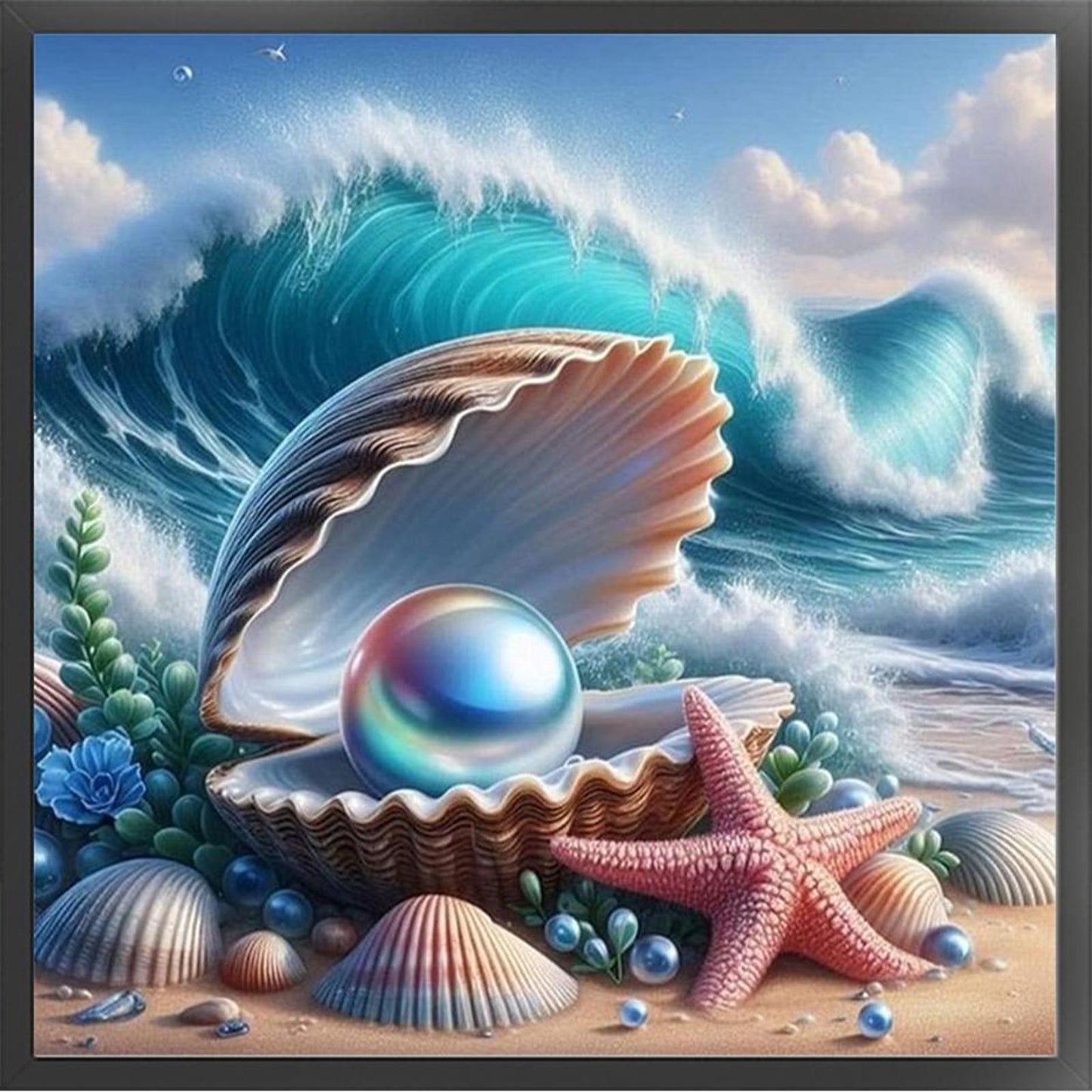 Beach Scenery With Shells - Full 11CT Stamped Cross Stitch 50x50CM - Yishu