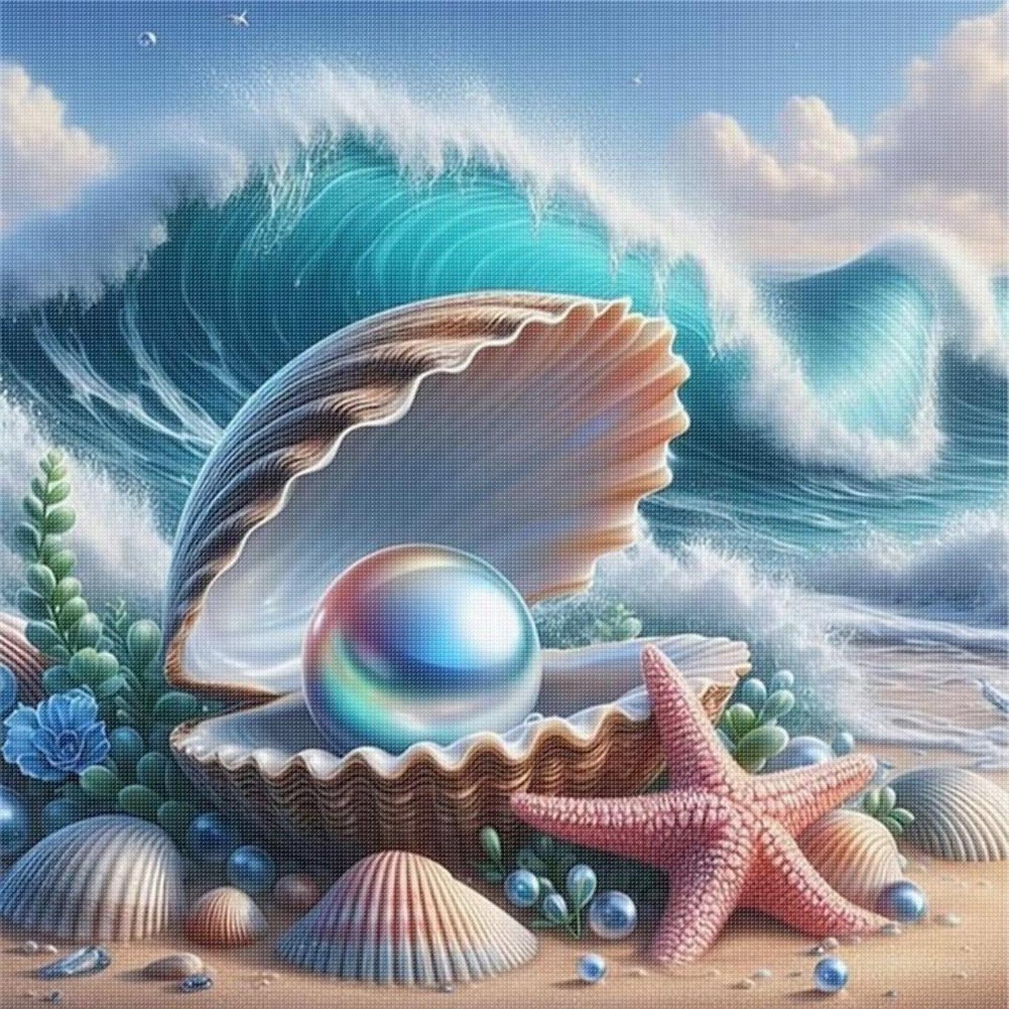 Beach Scenery With Shells - Full 11CT Stamped Cross Stitch 50x50CM - Yishu