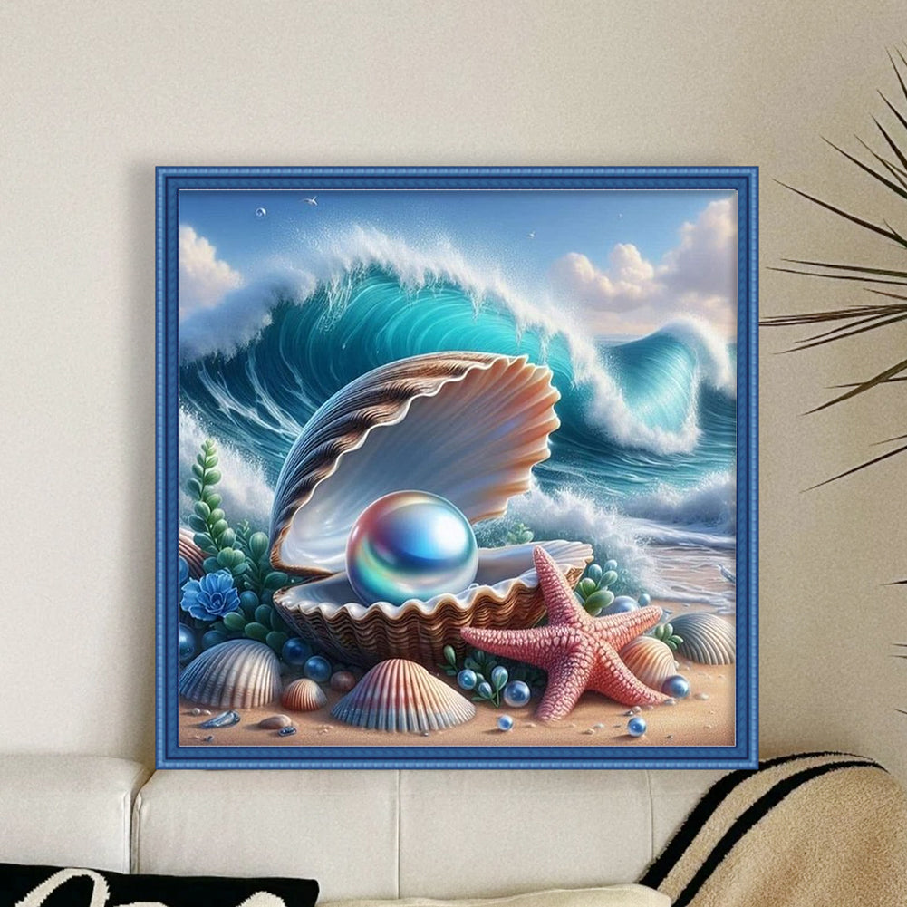 Beach Scenery With Shells - Full 11CT Stamped Cross Stitch 50x50CM - Yishu