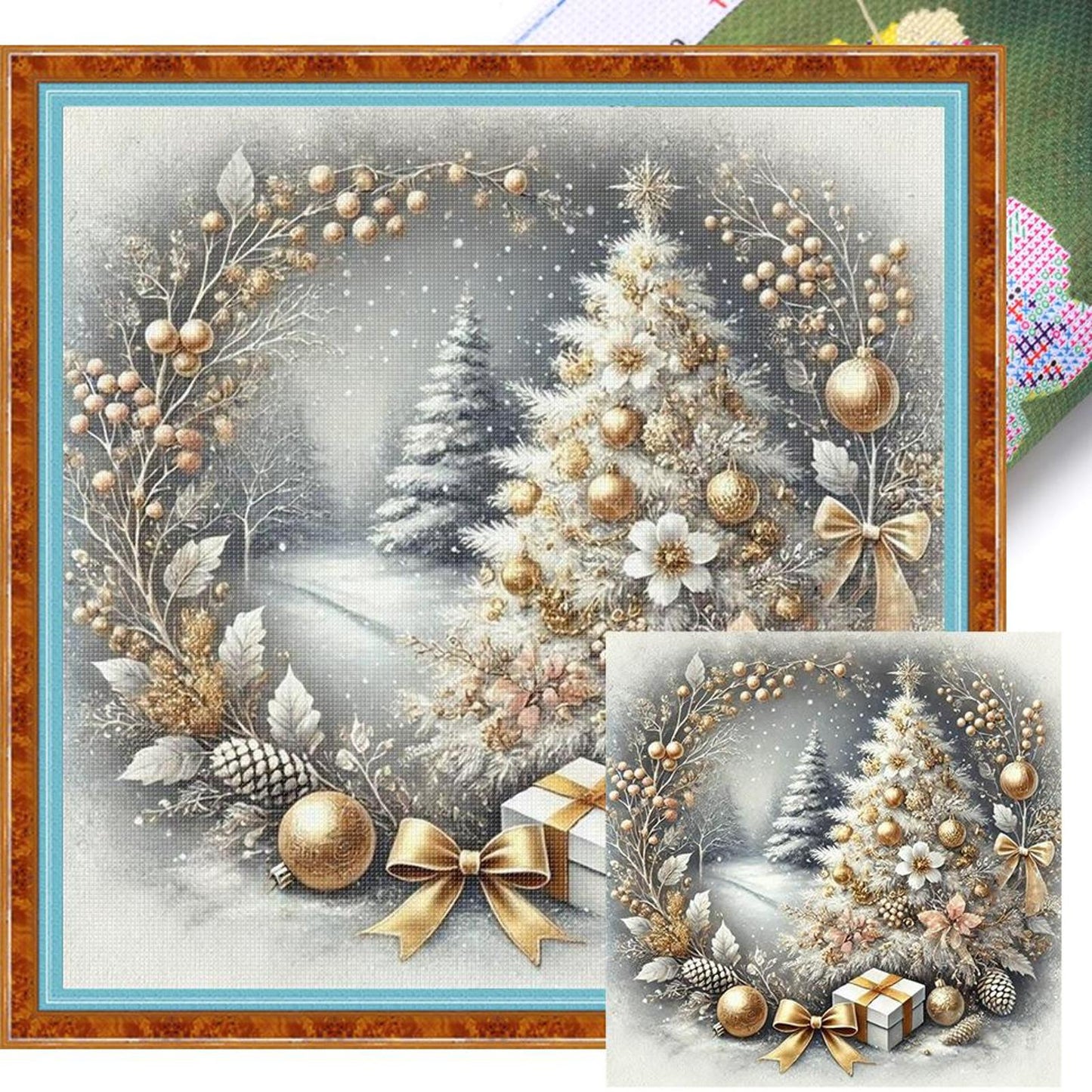 Christmas Tree With Wreath - Full 11CT Stamped Cross Stitch 40x40CM - Yishu