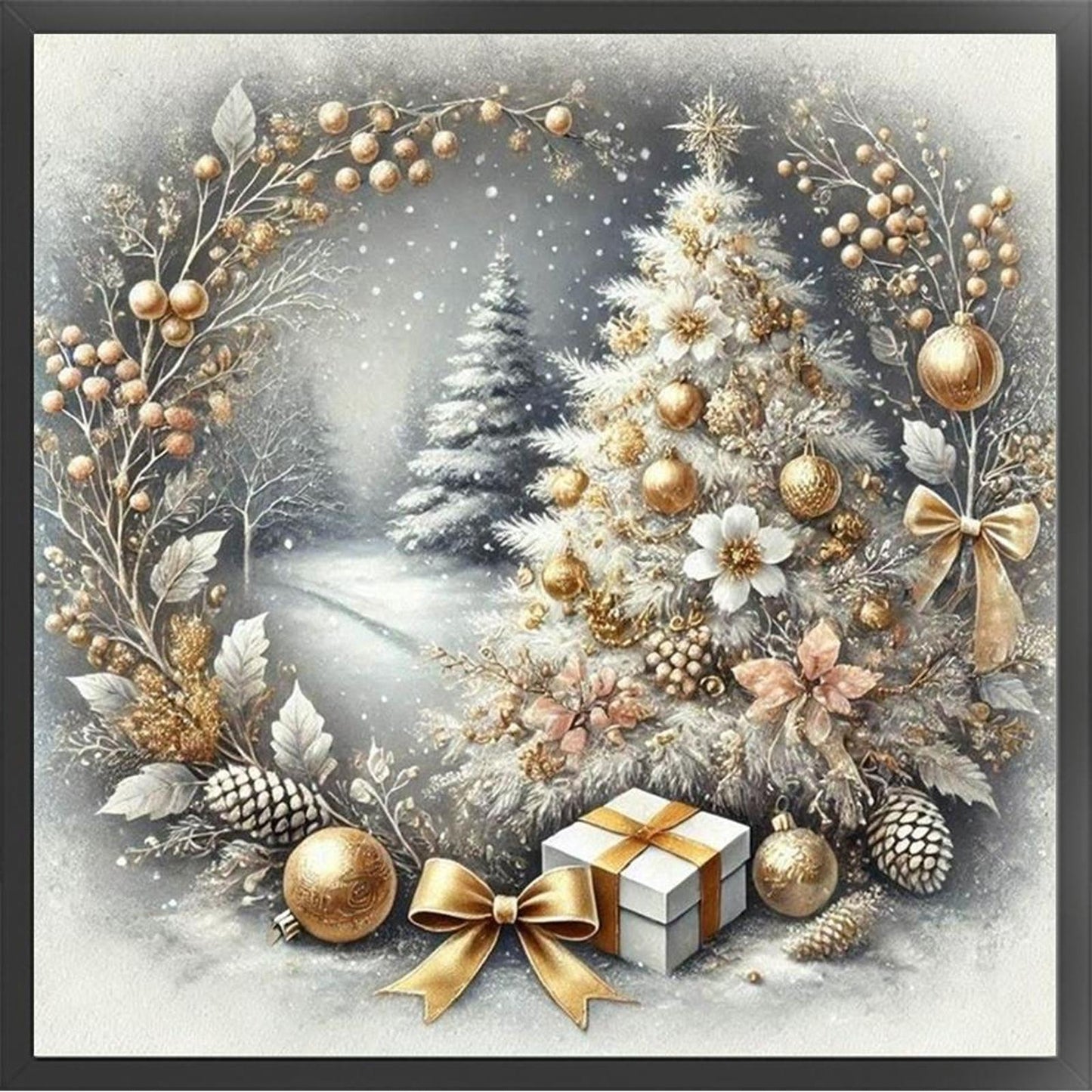 Christmas Tree With Wreath - Full 11CT Stamped Cross Stitch 40x40CM - Yishu