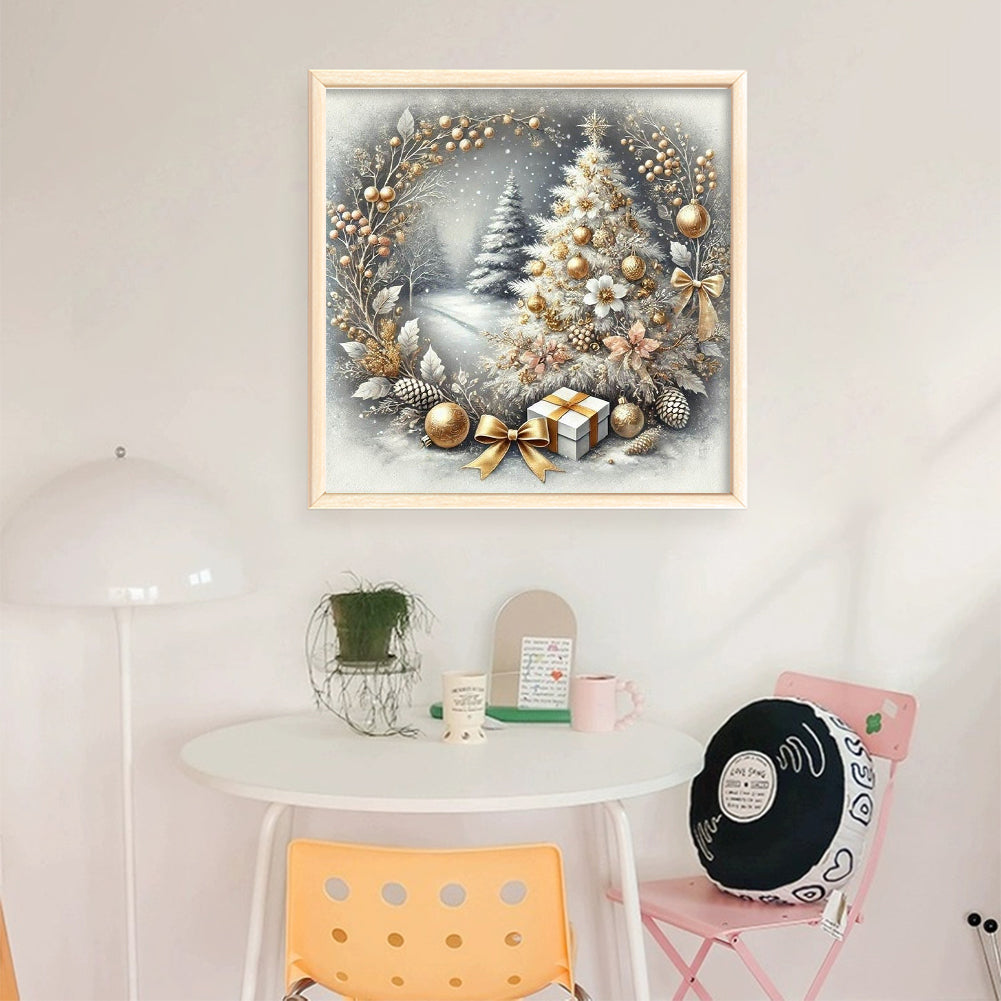 Christmas Tree With Wreath - Full 11CT Stamped Cross Stitch 40x40CM - Yishu