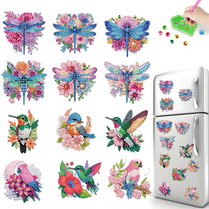 12PCS 2D Flat DIY Magnetic Refrigerator Stickers Diamond Art Kits for Home Decor