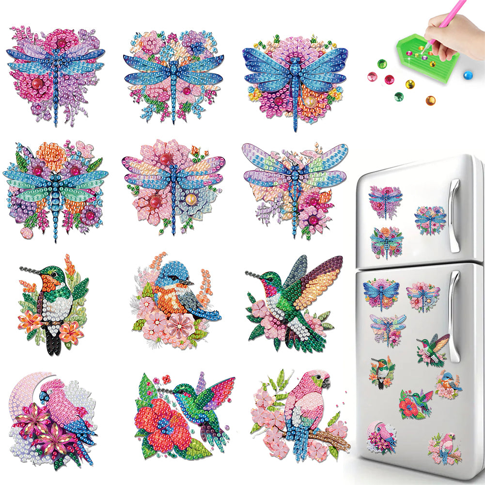 12PCS 2D Flat DIY Magnetic Refrigerator Stickers Diamond Art Kits for Home Decor