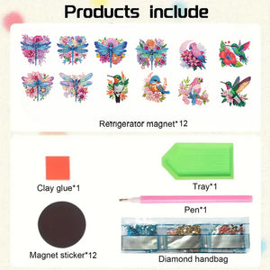 12PCS 2D Flat DIY Magnetic Refrigerator Stickers Diamond Art Kits for Home Decor