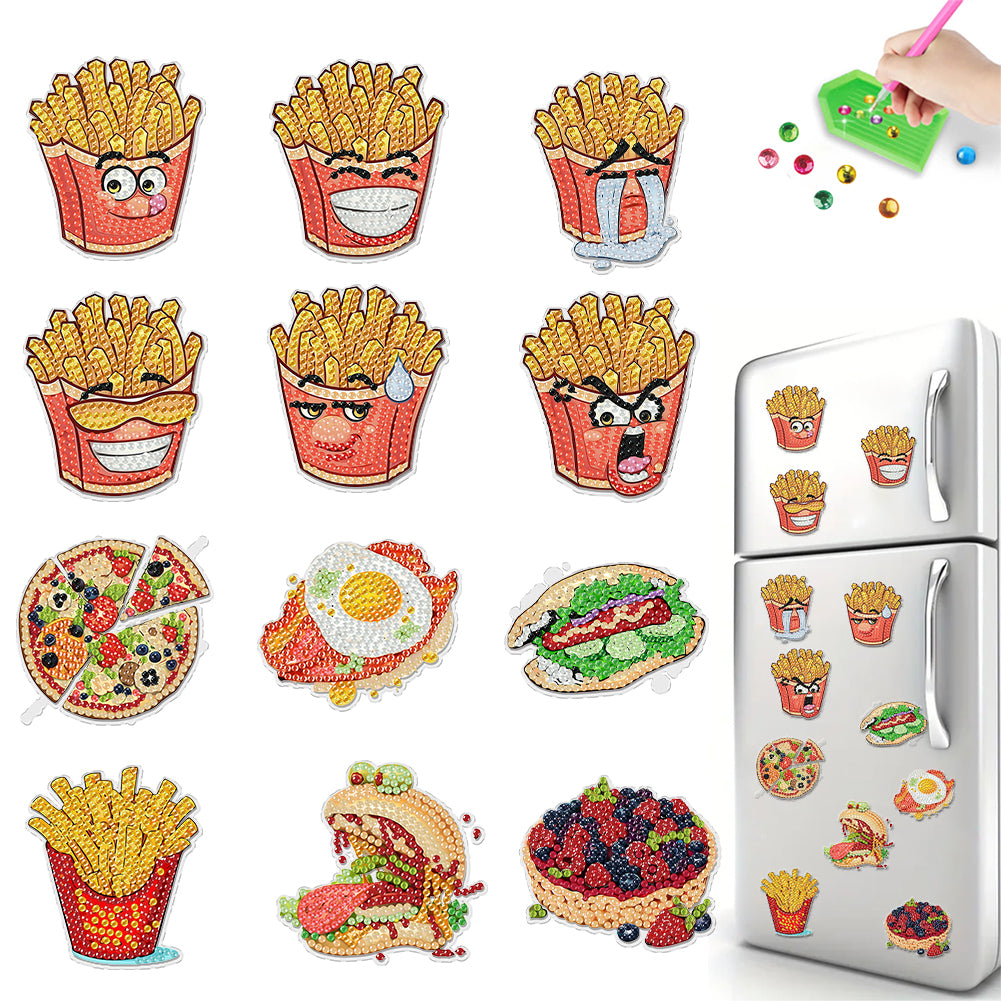 12PCS 2D Flat DIY Magnetic Refrigerator Stickers Diamond Art Kits for Home Decor