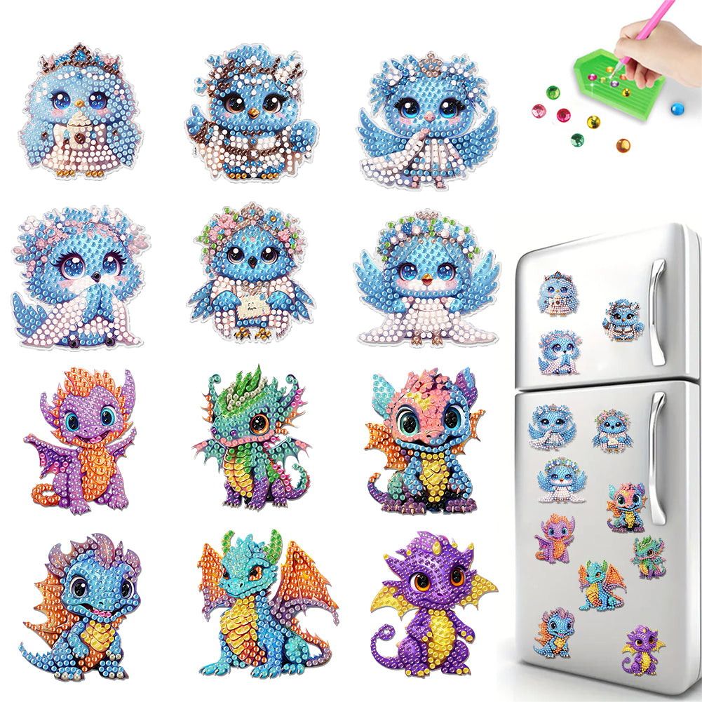 12PCS 2D Flat DIY Magnetic Refrigerator Stickers Diamond Art Kits for Home Decor