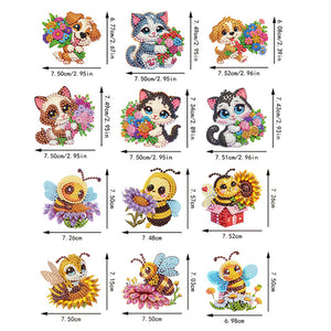 12PCS 2D Flat DIY Magnetic Refrigerator Stickers Diamond Art Kits for Home Decor