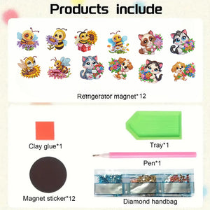 12PCS 2D Flat DIY Magnetic Refrigerator Stickers Diamond Art Kits for Home Decor