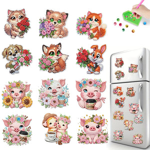 12PCS 2D Flat DIY Magnetic Refrigerator Stickers Diamond Art Kits for Home Decor