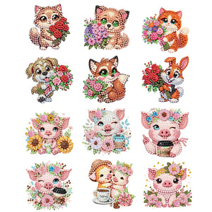 12PCS 2D Flat DIY Magnetic Refrigerator Stickers Diamond Art Kits for Home Decor