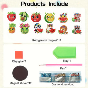 12PCS 2D Flat DIY Magnetic Refrigerator Stickers Diamond Art Kits for Home Decor